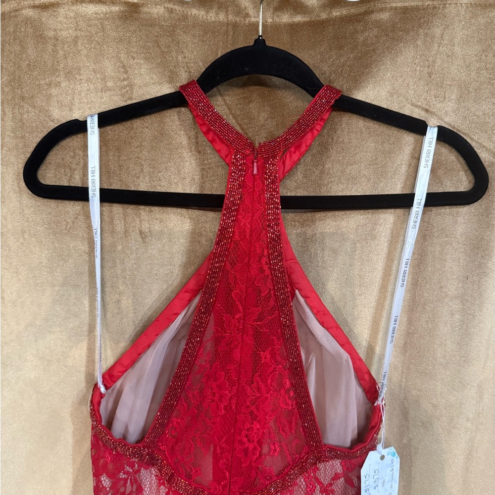 Sherri Hill Red Sleeveless Halter Gown - Picture 4 of 4